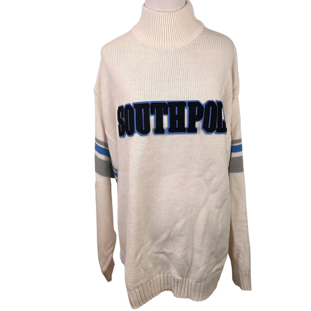Southpole White Striped Arms Embroidery Turtleneck Sweater Size XL